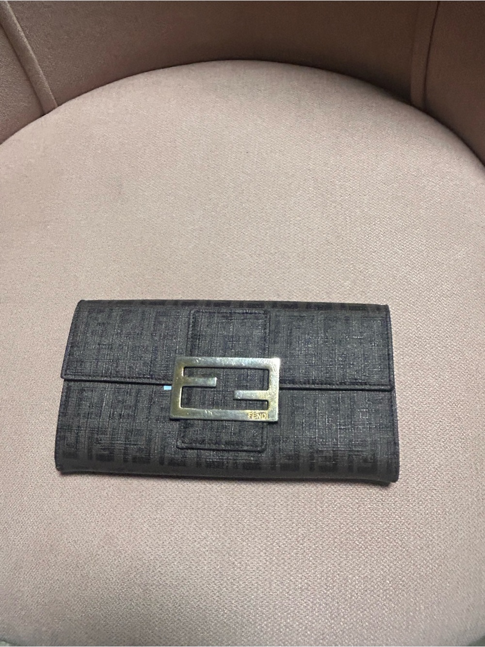 Fendi Black FF Jacquard Wallet with Gold F Logo Clasp